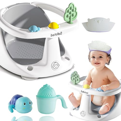 Baby Bath Seat for Babies 6 to 18 Months, Toddler Safety Bathtub Seat, Sit Up Bath Seat for Infant Bath Essentials with Soft Cushion & Suction Cups, Gray | Amazon (US)