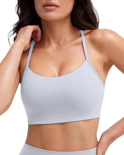 PAVOI ACTIVE Yoga Racerback Bras for Women - Buttery Soft Low Support Scoop Neck Y-Back Thin Strap Sports Bra - FlexFlow - Medium, Silver, A-C Cups | Amazon (US)