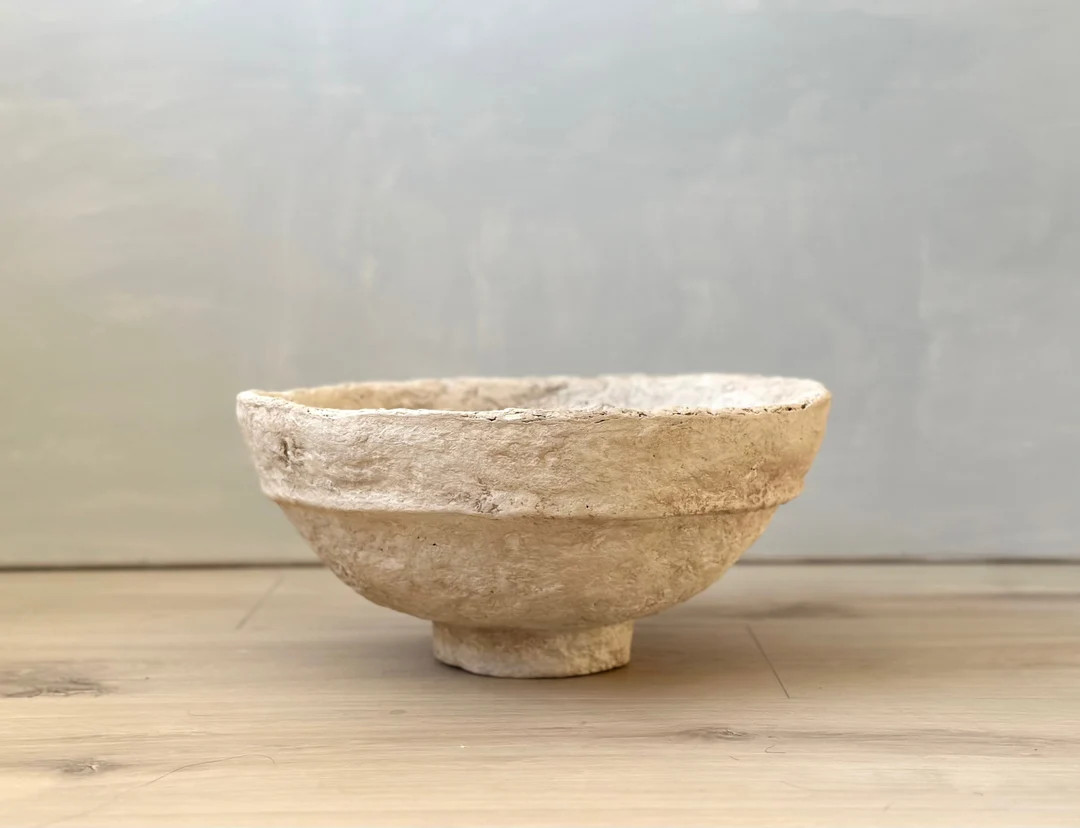 Paper Mache Bowl, Large Vessel, Aged Cream Color, Textured, Unique Gift, Indian Style Bowl, OOAK,... | Etsy (US)