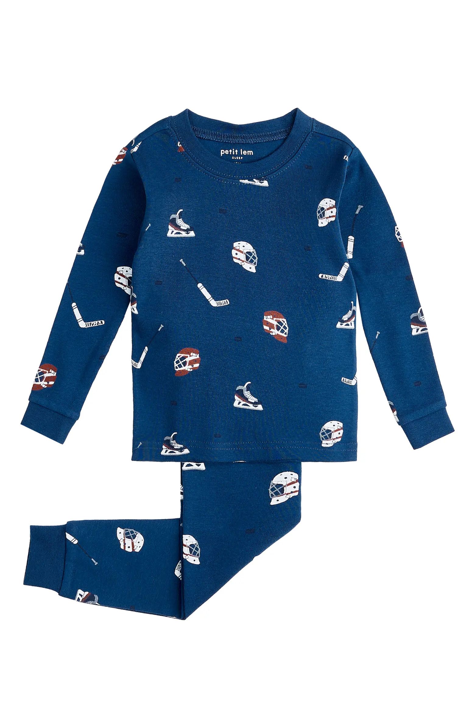 Kids' Hockey Print Fitted Organic Cotton Two-Piece Pajamas | Nordstrom