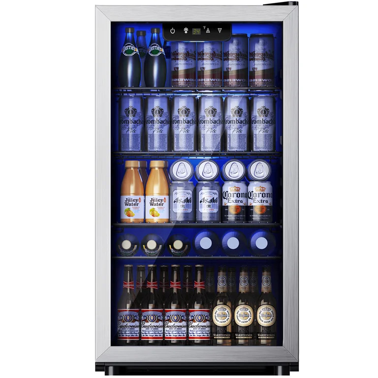 Simzlife 130 Can Beverage Refrigerator and Cooler with Glass Door for Home, 17.3 in D, 31.3 in H,... | Walmart (US)