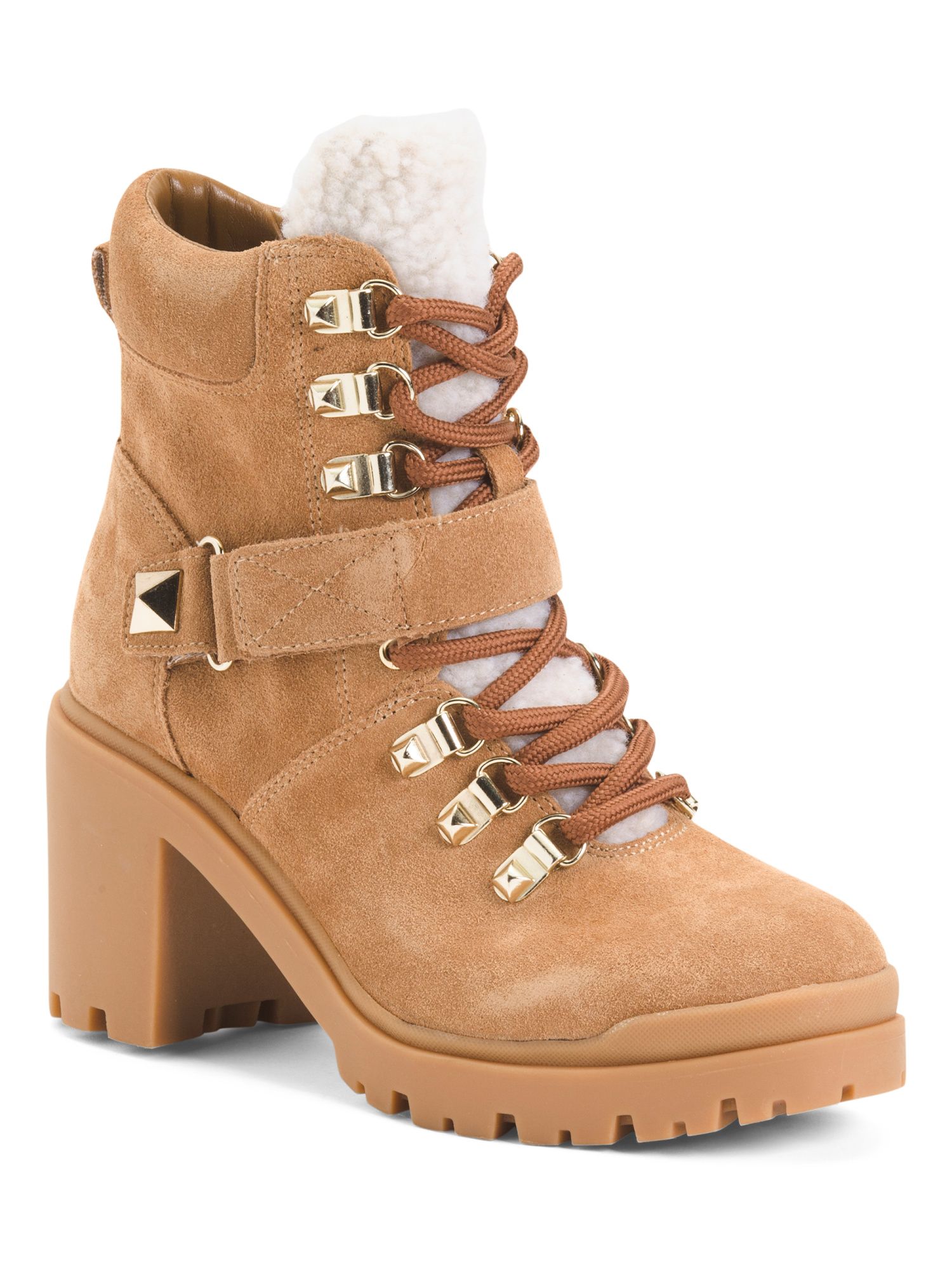 Leather Sherpa Heeled Hiker Boots | TJ Maxx