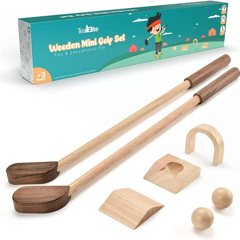 Teal Elite Natural Wood Mini Golf Set Kid Golf Game Play Set with Carrying Bag | Walmart (US)