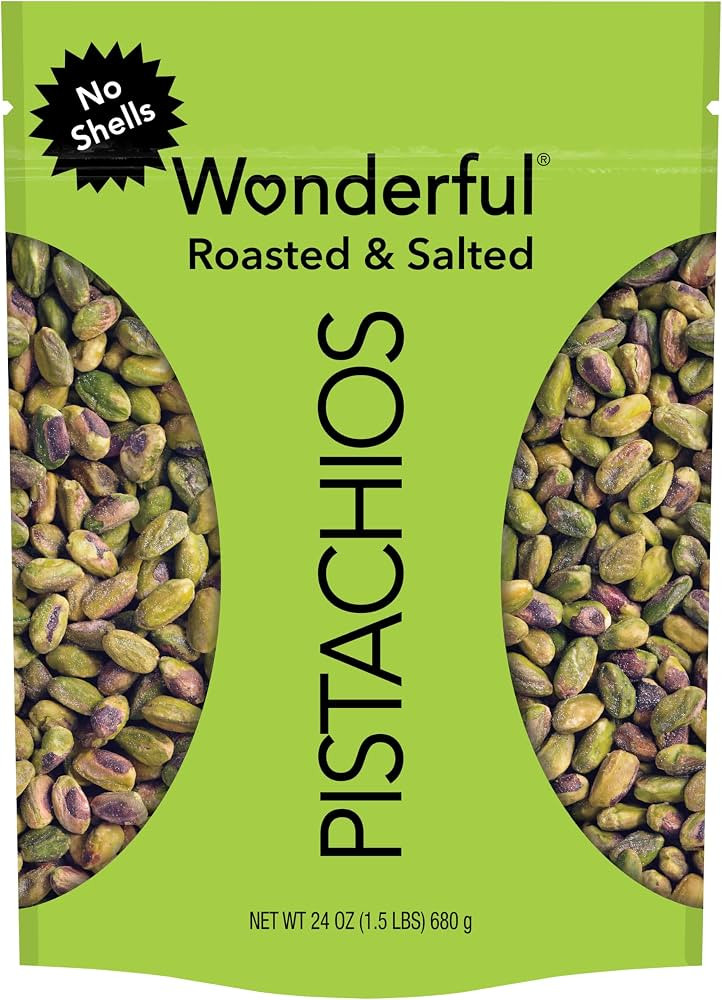 Wonderful Pistachios No Shells, Roasted & Salted Nuts, 24 Ounce Resealable Bag, Protein Snacks, G... | Amazon (US)