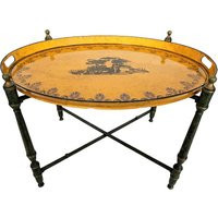 Large Vintage Tole Tray On Folding Stand - Mid Century Italian Metal Butler Oval Toleware Pastoral Scene Coffee Tea Side Table | Etsy (US)