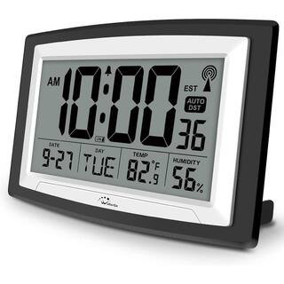 12.5 in. Black Digital Thermoplastic Atomic Clock with Indoor Temperature and Humidity Self-Setting Battery Operated | The Home Depot