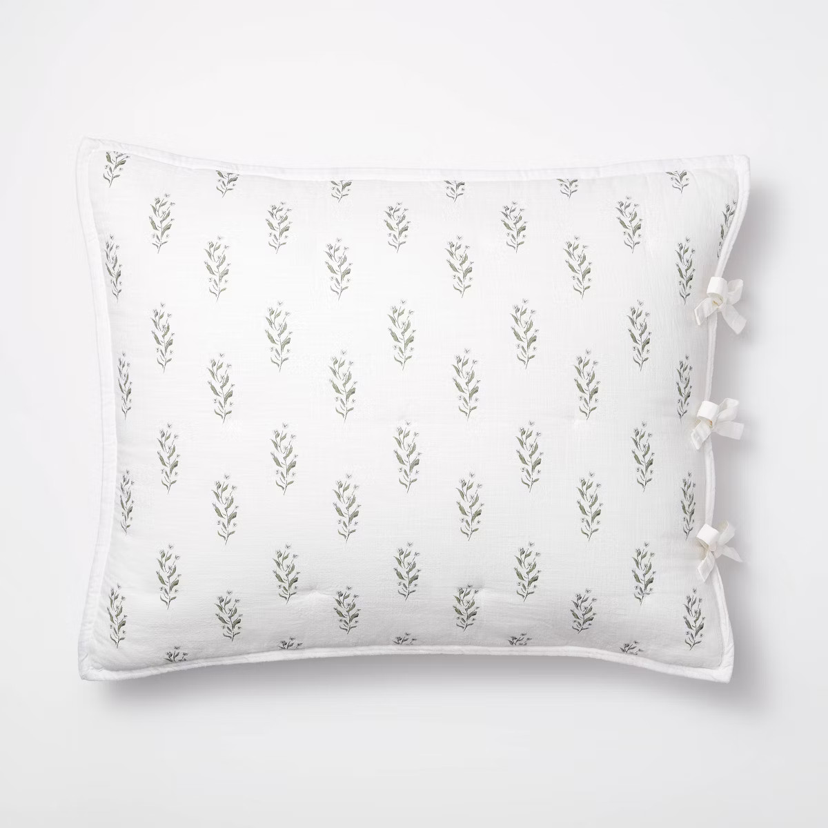 Standard Lofty Cotton Slub Wood Block Floral Quilt Sham White - Threshold™ designed with Studio... | Target