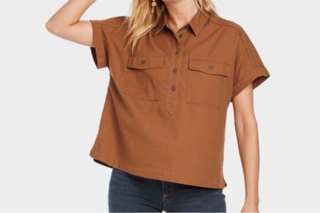 Womens rust button front shirt from Target is perfect for fall!! 

#LTKSale #LTKSeasonal