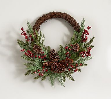 Mixed Pine &amp; Cedar Wreath With Berries | Pottery Barn (US)