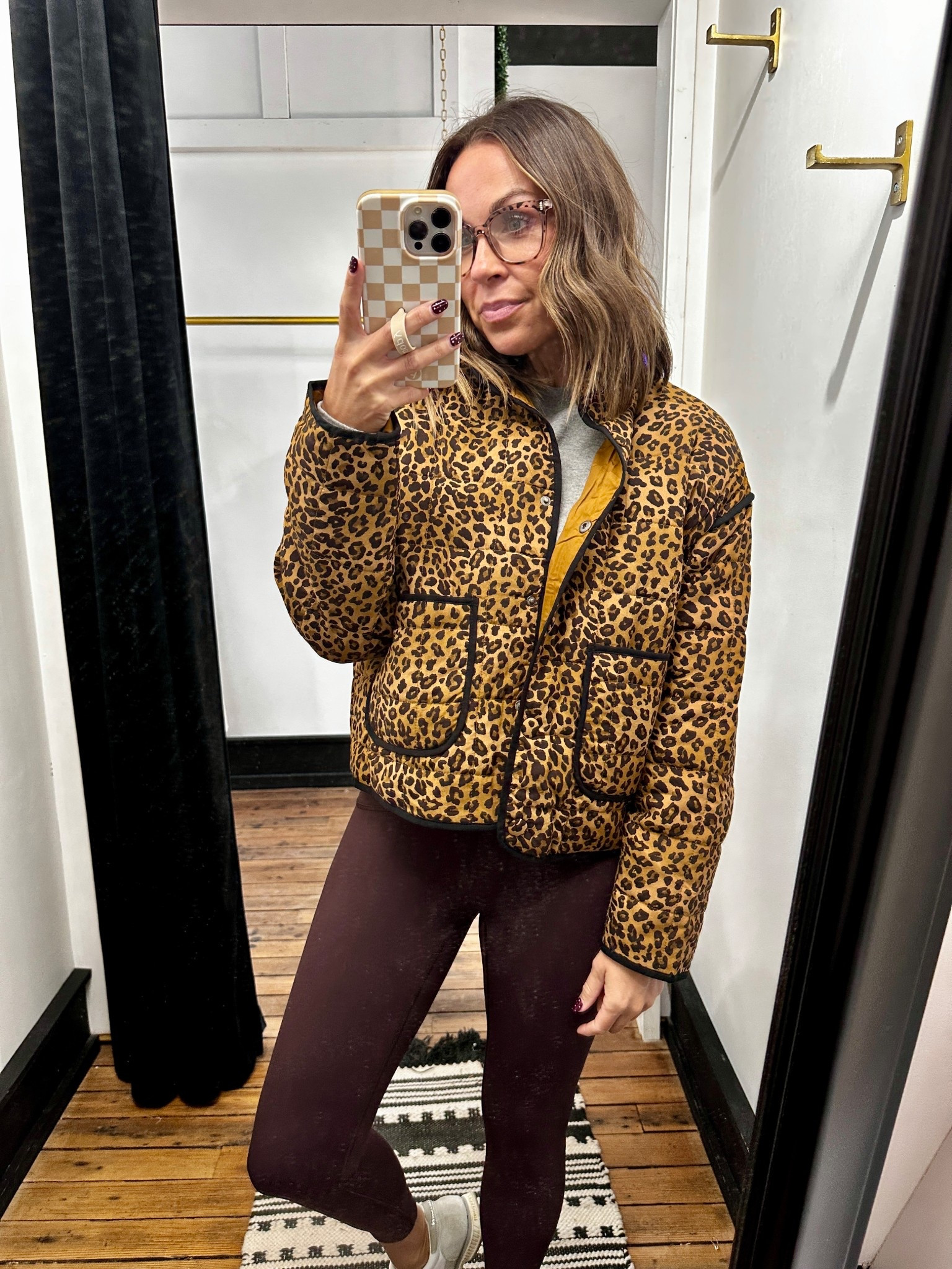 Jacket is VerClare Boutique, size small in leggings and medium for length in sweatshirt! 