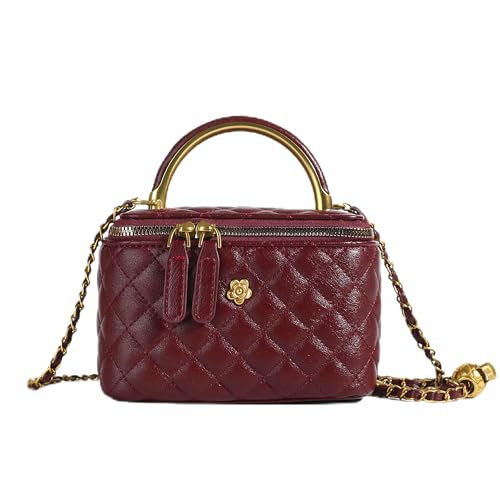 Ansseng Mini Quilted Square Box Bag For Women，Top-Handle Crossbody Handbag With Metal Chain Strap vanity purse (Burgundy) | Amazon (US)