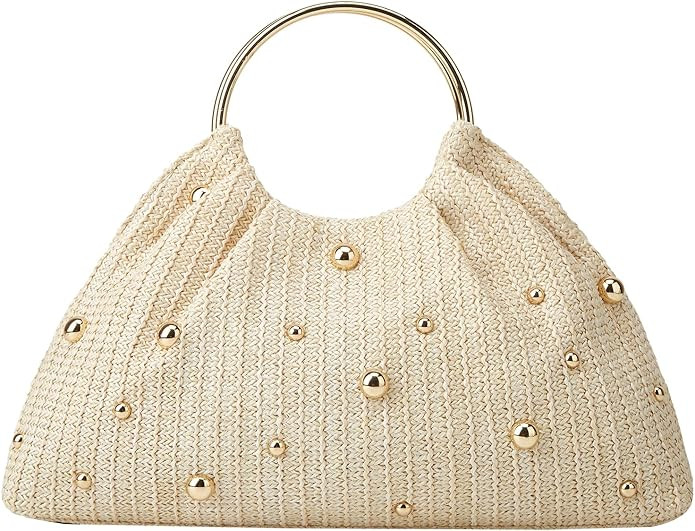 Straw Woven Beach Bag 2026 Summer Beaded Top Handle Handbag Raffia Evening Purse Wedding Clutch V... | Amazon (US)