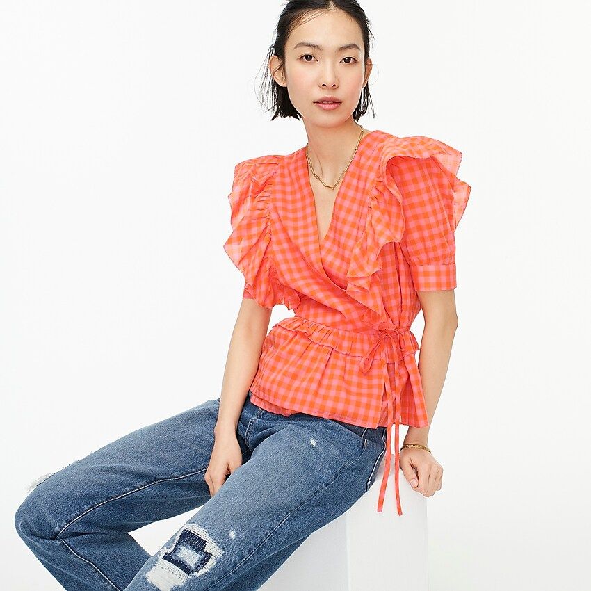 Ruffle wrap top in gingham | J.Crew US