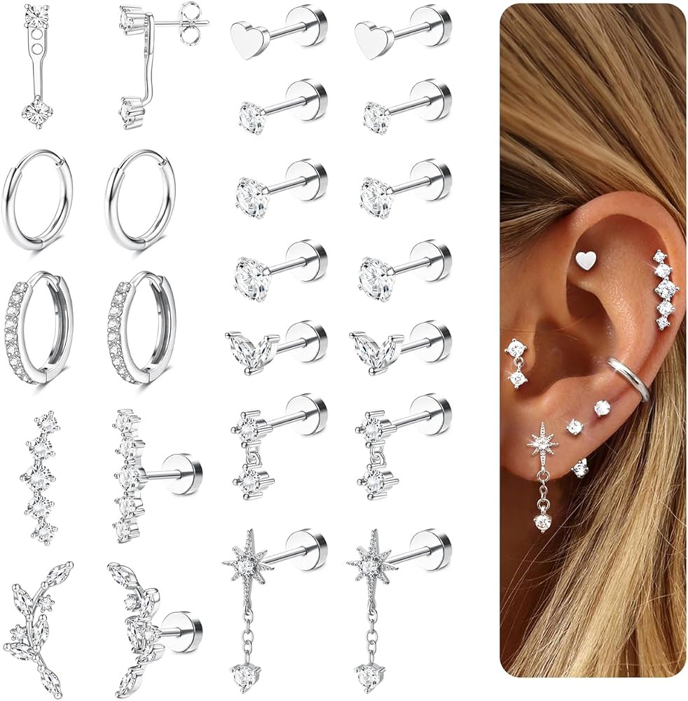 LOLIAS Hypoallergenic Flat Back Earrings-Cartilage Earring Stacks-Surgical Steel Earrings for Sen... | Amazon (US)