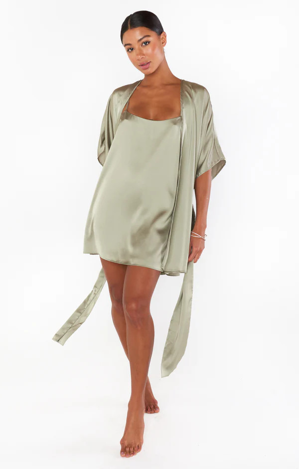 First Look Robe ~ Moss Green Luxe Satin | Show Me Your Mumu