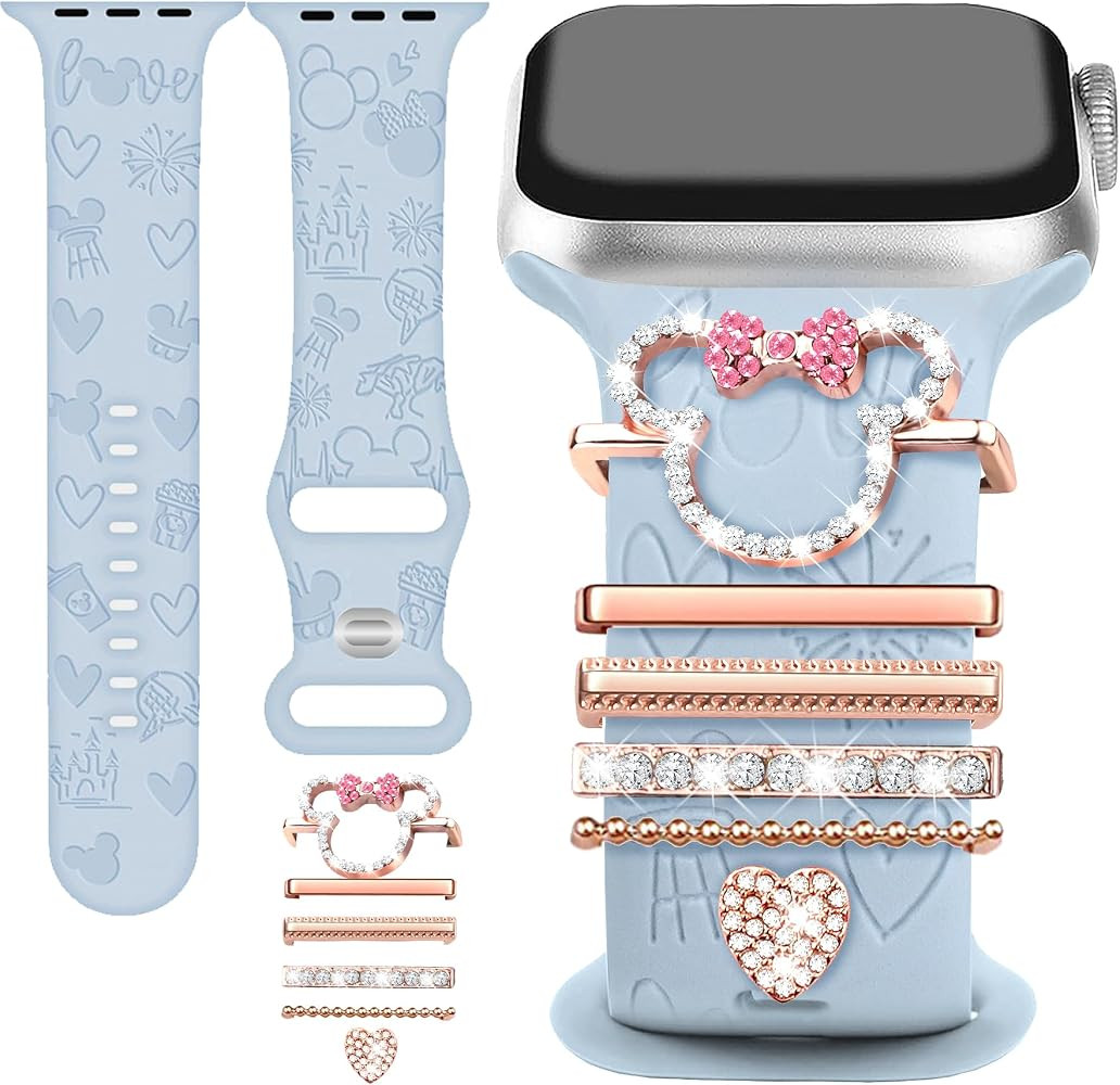 JR.DM Floral Engraved Band Compatible with Apple Watch 42mm 40mm 41mm 38mm Women, Soft Silicone D... | Amazon (US)