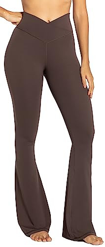 Sunzel Flare Leggings, Crossover Yoga Pants for Women with Tummy Control, High-Waisted and Wide Leg Seal Brown | Amazon (US)