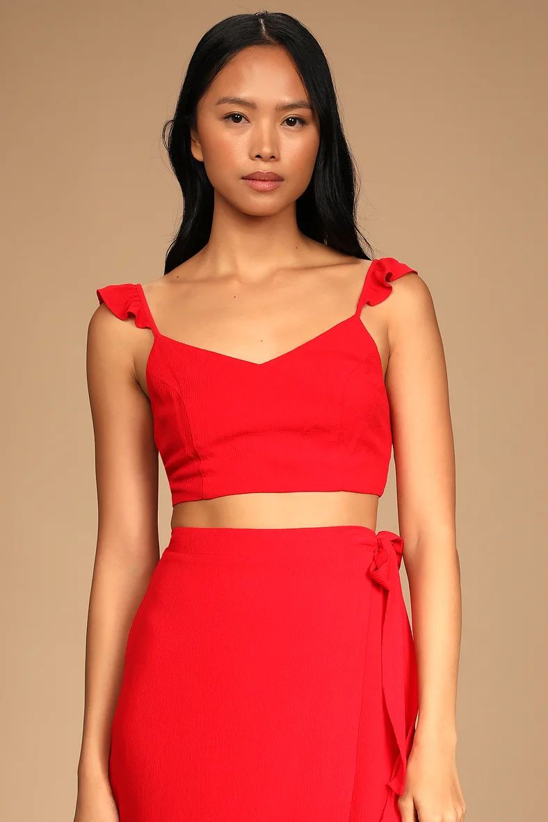 Adore and Cherish Red Lace-Up Two-Piece Wrap Midi Dress | Lulus (US)