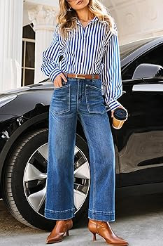 Cicy Bell Womens Cropped Wide Leg Jeans Stretchy High Waisted Trendy Baggy Denim Ankle Pants with... | Amazon (US)