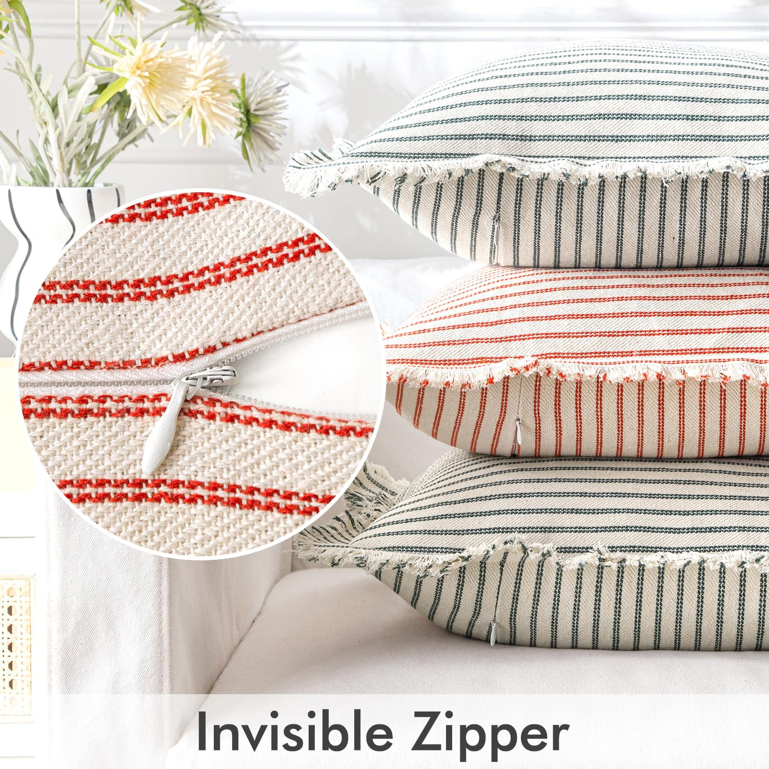 MIULEE Pack of 2 Christmas Red Pillow Covers 18x18 Inch Striped Farmhouse Couch Throw Pillow Cove... | Amazon (US)