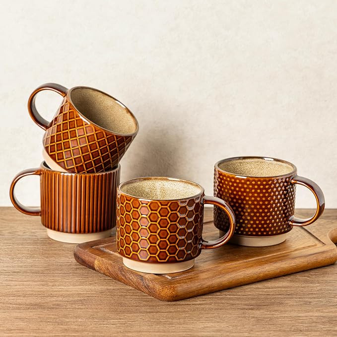 GBhome 12 OZ Stackable Coffee Mugs Set of 4, Ceramic Coffee Cups Set | Amazon (US)