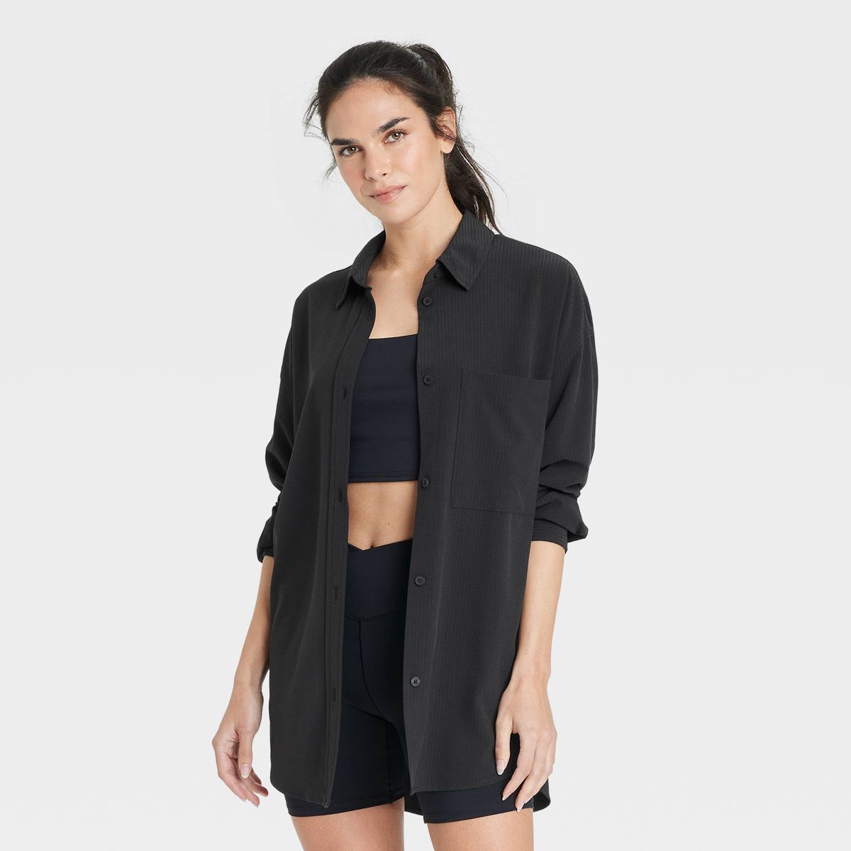 Women's Long Sleeve Woven Shirt - JoyLab™ Black L | Target