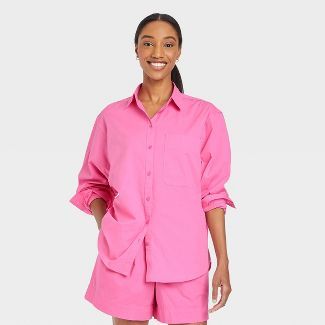 Women&#39;s Long Sleeve Oversized Button-Down Boyfriend Shirt - A New Day&#8482; Light Pink M | Target