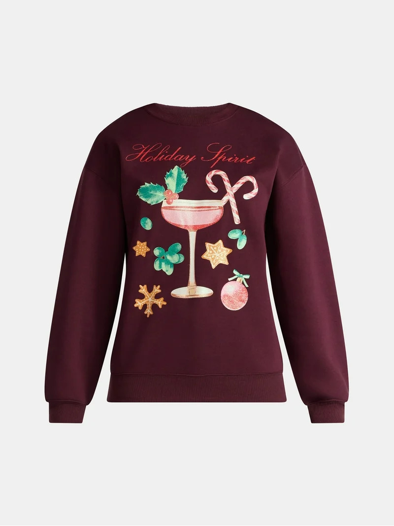 Christmas Women's Holiday Spirit Graphic Sweatshirt with Long Sleeves, Sizes XXS-XXL | Walmart (US)