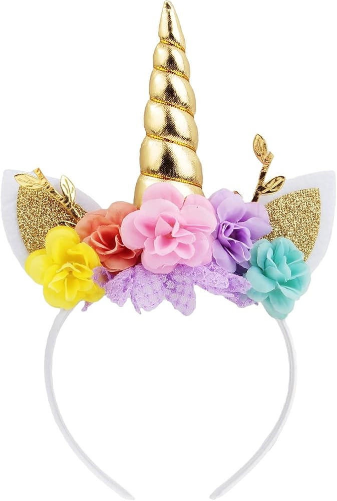 Nishine Unicorn Horn Floral Headband Glitter Ears Pony Head Bands Tiara for Girls Party Birthday ... | Amazon (US)