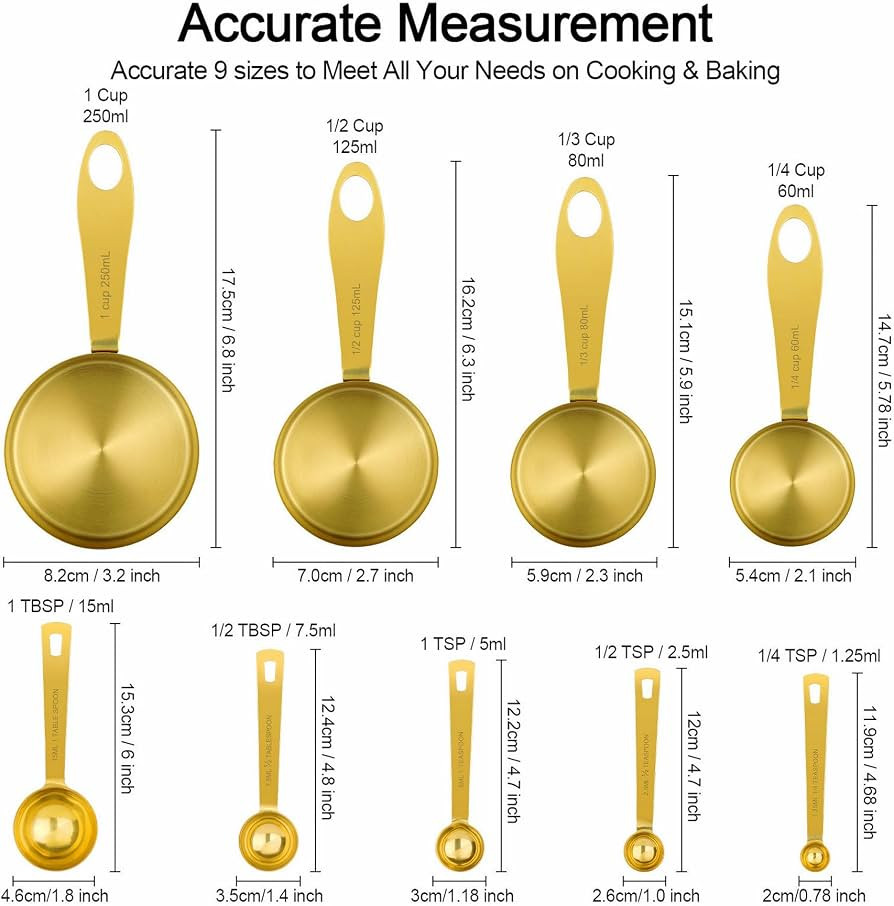 Cuteefun Measuring Cups and Spoons Set of 9, Stainless Steel Handle with Metric and US Measuremen... | Amazon (UK)