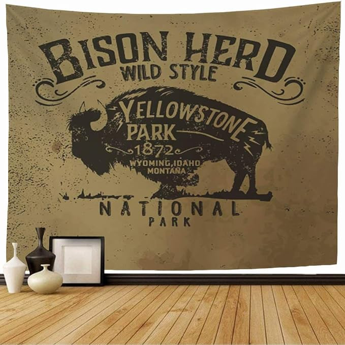 Tapestry Wall Hanging Classic Vintage Badge Bison Head with Western Label Design Poster Grunge An... | Amazon (US)
