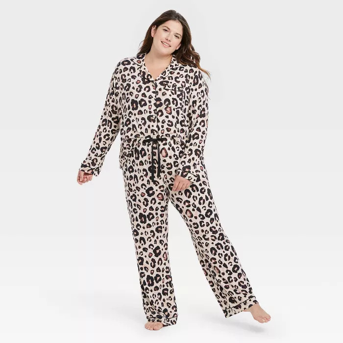 Women's Beautifully Soft Long Sleeve Notch Collar Top and Pants Pajama Set - Stars Above™ | Target