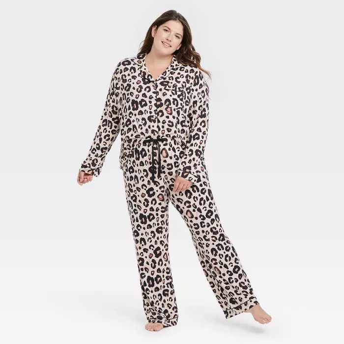 Women's Beautifully Soft Long Sleeve Notch Collar Top and Pants Pajama Set - Stars Above™ | Target