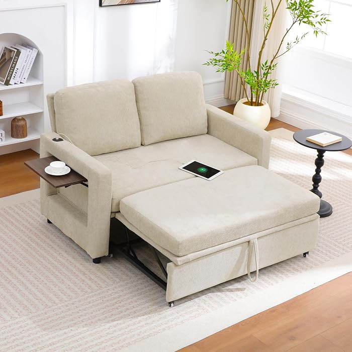 3 in 1 Folding Convertible Sleeper Sofa Bed Pull Out Couch with USB Port Side Pockets Side Table ... | Amazon (US)
