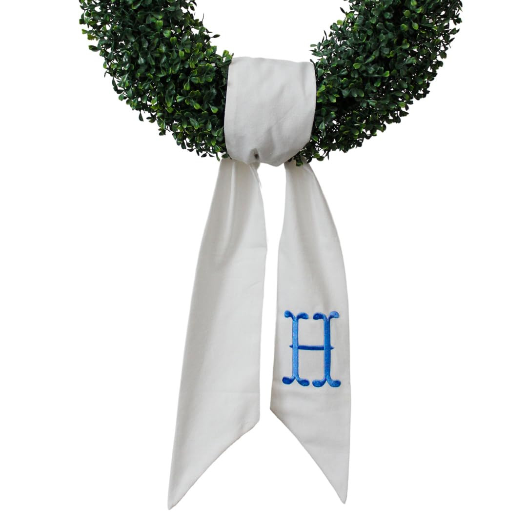 Monogram Wreath Sash for Front Door, White Embroidered Linen Wreath Sash, Porch Accessory for Xma... | Amazon (US)
