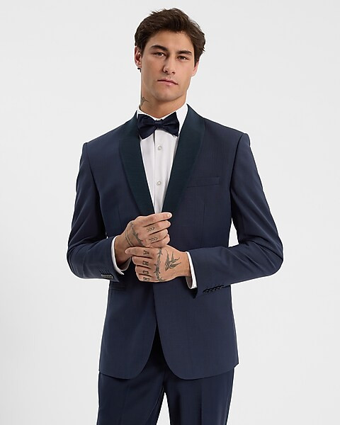 Slim Navy Wool-Blend Tuxedo Jacket | Express
