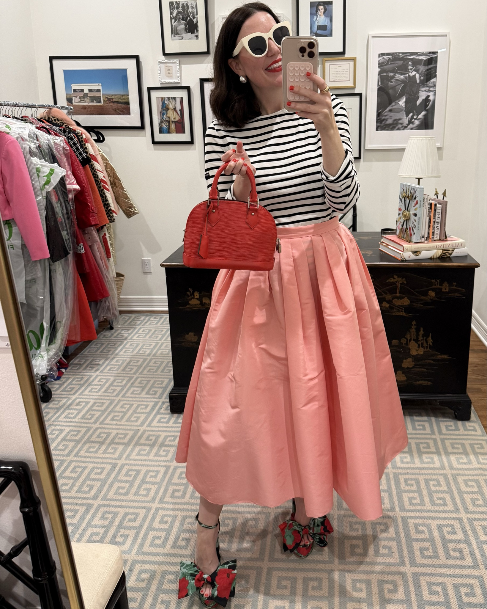 what I wore to welcome MAE back to Houston ♥️🎀 wearing the small striped shirt & size 4 pink midi skirt  

#LTKOver40 #LTKSaleAlert