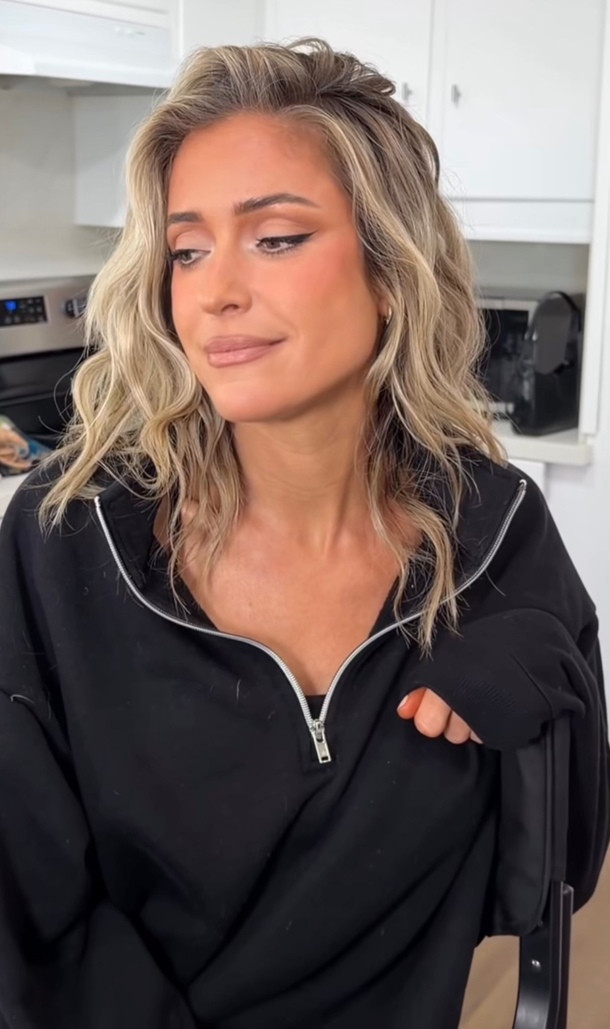 Kristin Cavallari black French cotton and modal-blend terry half-zip sweatshirt