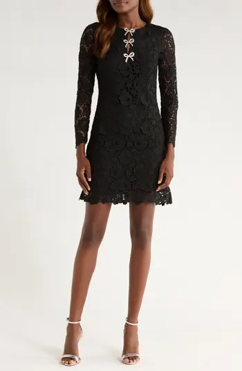 CeCe Bow Trim Lace Sheath Dress in Rich Black at Nordstrom Rack, Size 14 | Nordstrom Rack