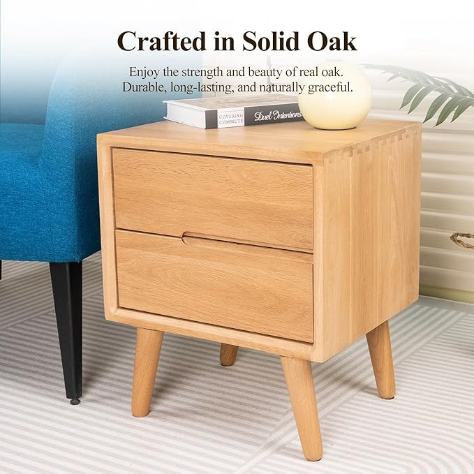 Nightstand, Solid Wood Small End Table w/2 Drawers, Modern Bedside Tables, Mid Century Night Stan... | Amazon (US)