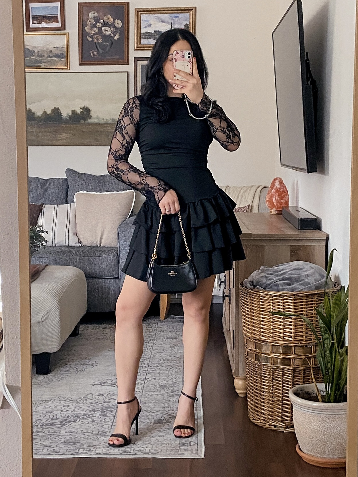 lace, layers, and a little black dress 🖤  black mini dress outfit, amazon black dress, lace sleeve mini dress, layered skirt dress, little black dress outfit, chic night out outfit, amazon fashion finds, party outfit inspo, evening outfit ideas, trendy mini dress, lace long sleeve dress, layered mini skirt dress, black strappy heels outfit, amazon heels outfit, monochrome black outfit, feminine chic outfit, date night outfit, girls night out look, elegant mini dress styling, coach mini shoulder bag, coach bag outfit, designer mini bag look, chic evening accessories, black bag outfit, luxury accessory styling, classic shoulder bag, cool girl chic outfit, pinterest inspired outfit, elegant aesthetic, modern feminine style, sleek night out look, minimal glam vibes, classy party outfit, elevated evening look  

 #LTKdayinmylife #LTKgrwm #LTKootd