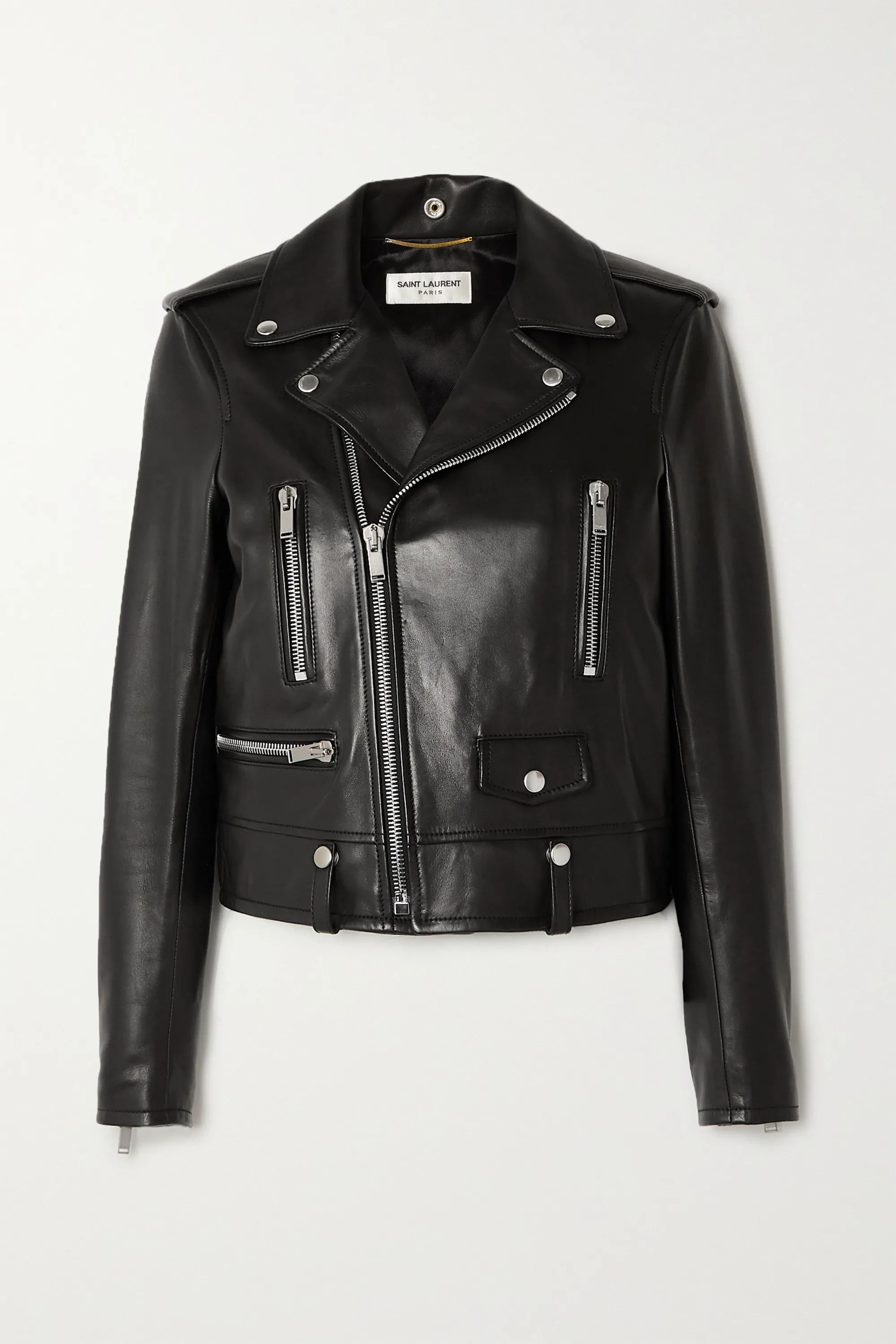 Black Leather biker jacket | SAINT LAURENT | NET-A-PORTER | NET-A-PORTER (US)