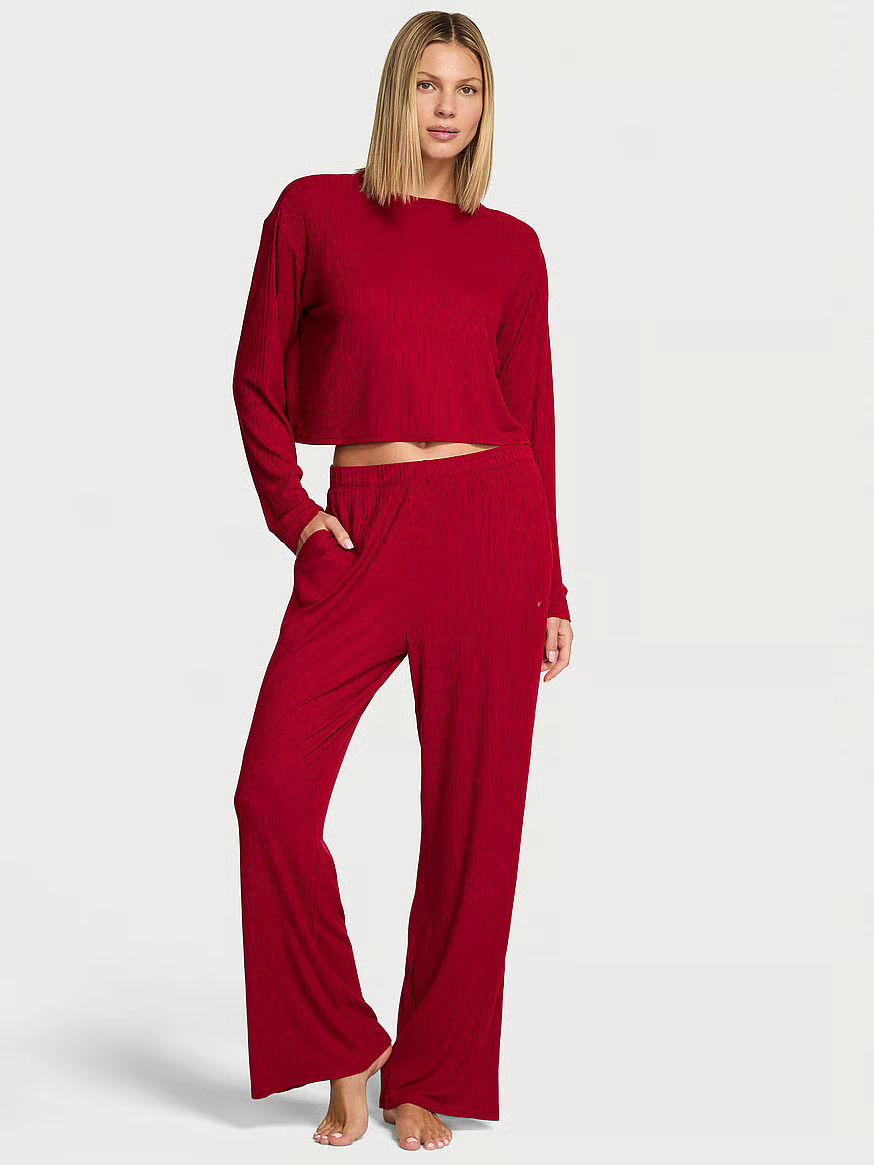 Buy Modal Wide-Rib Long Lounge Set, Red Lacquer - Order Pajamas Sets online - Victoria's Secret U... | Victoria's Secret (US / CA )