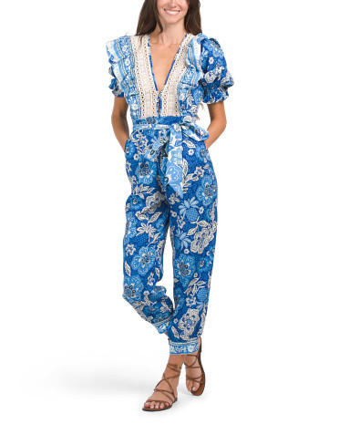 Linen Blend Full Of Flowers Jumpsuit | TJ Maxx