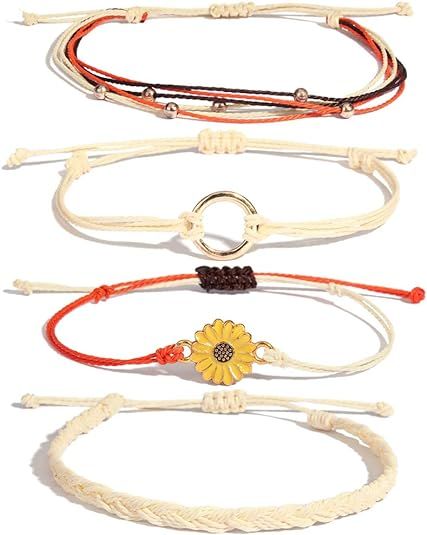 FANCY SHINY Sunflower String Bracelet Handmade Braided Rope Charms Boho Surfer Bracelet for Teen ... | Amazon (US)