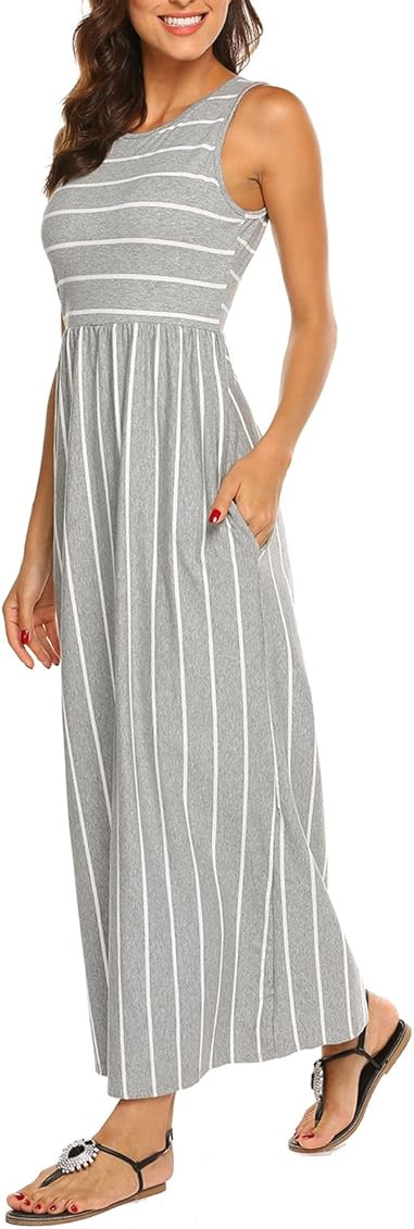 Hount Women's Summer Sleeveless Striped Flowy Casual Long Maxi Dress with Pockets | Amazon (US)