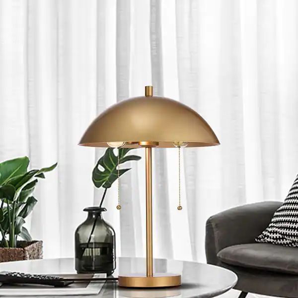 Casey Matte Gold 2-Light Metal Dome Table Lamp - Overstock - 33735776 | Bed Bath & Beyond