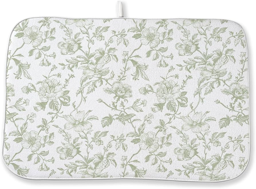 Sage Green Floral Dish Drying Mats 18x24 Inch Chinoiserie Light Green Drying Mats Seasonal Vintag... | Amazon (US)