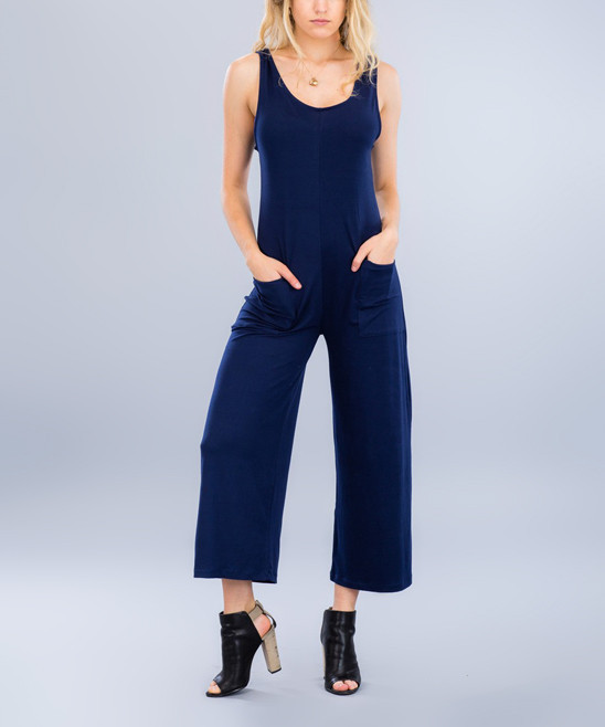 SBS Fashion Women's Jumpsuits Navy - Navy Sleeveless Scoop Neck Capri Jumpsuit - Women | Zulily