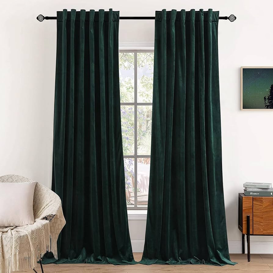 Dark Green Velvet Curtains for Bedroom Window with Back Tab, Super Soft Vintage Luxury Heavy Drap... | Amazon (US)